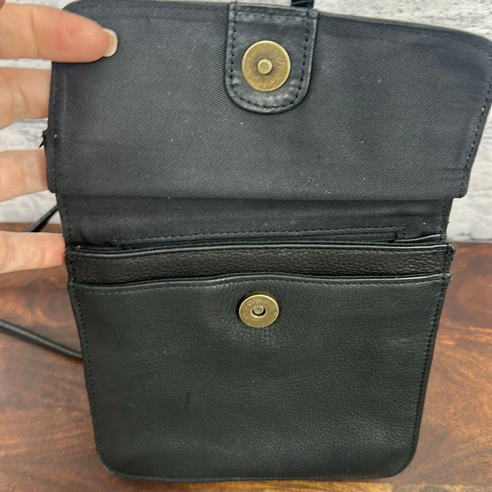 FOSSIL Vintage Leather Crossbody Organized Double Sided Flap Messenger Bag BLACK